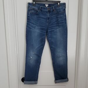 J. Crew Stretch Ankle Cuff Cropped Jeans with Distressed Details 29